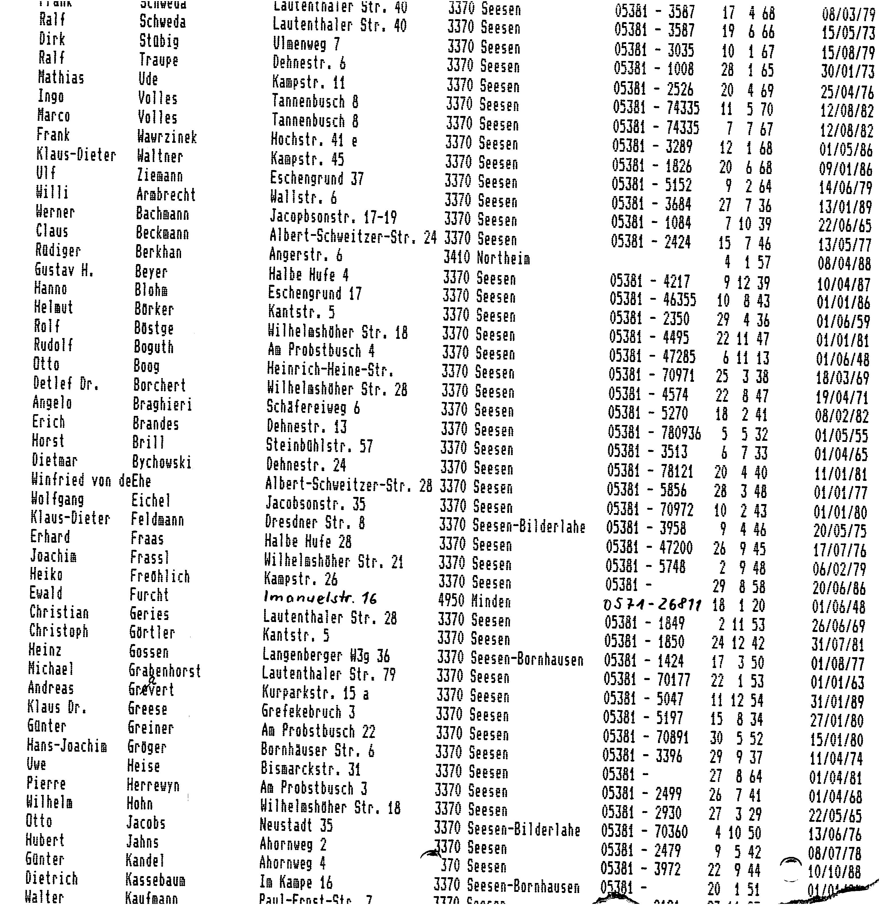 TC Mitgliederliste 1989 Seite 4
