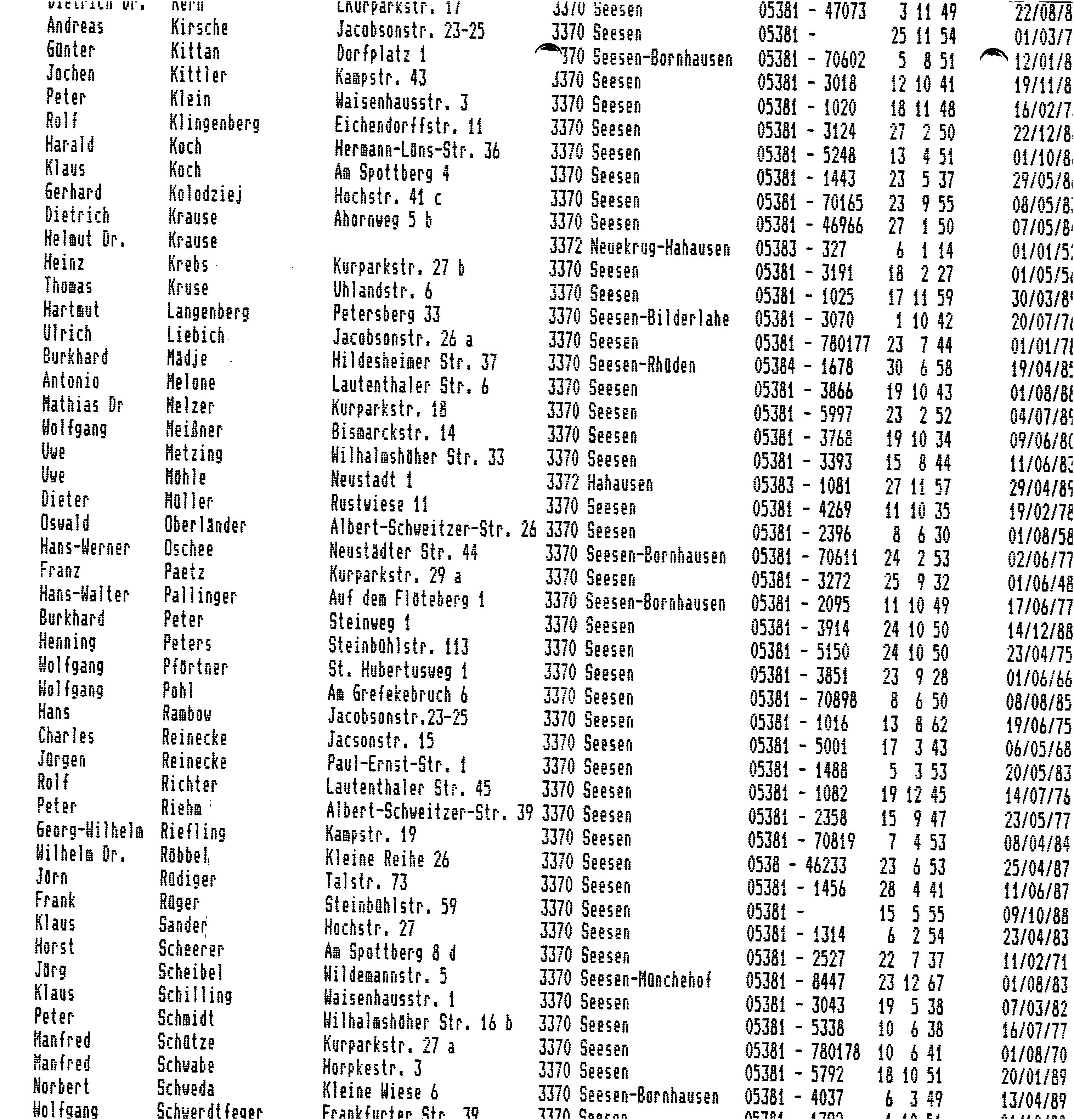 TC Mitgliederliste 1989 Seite 5